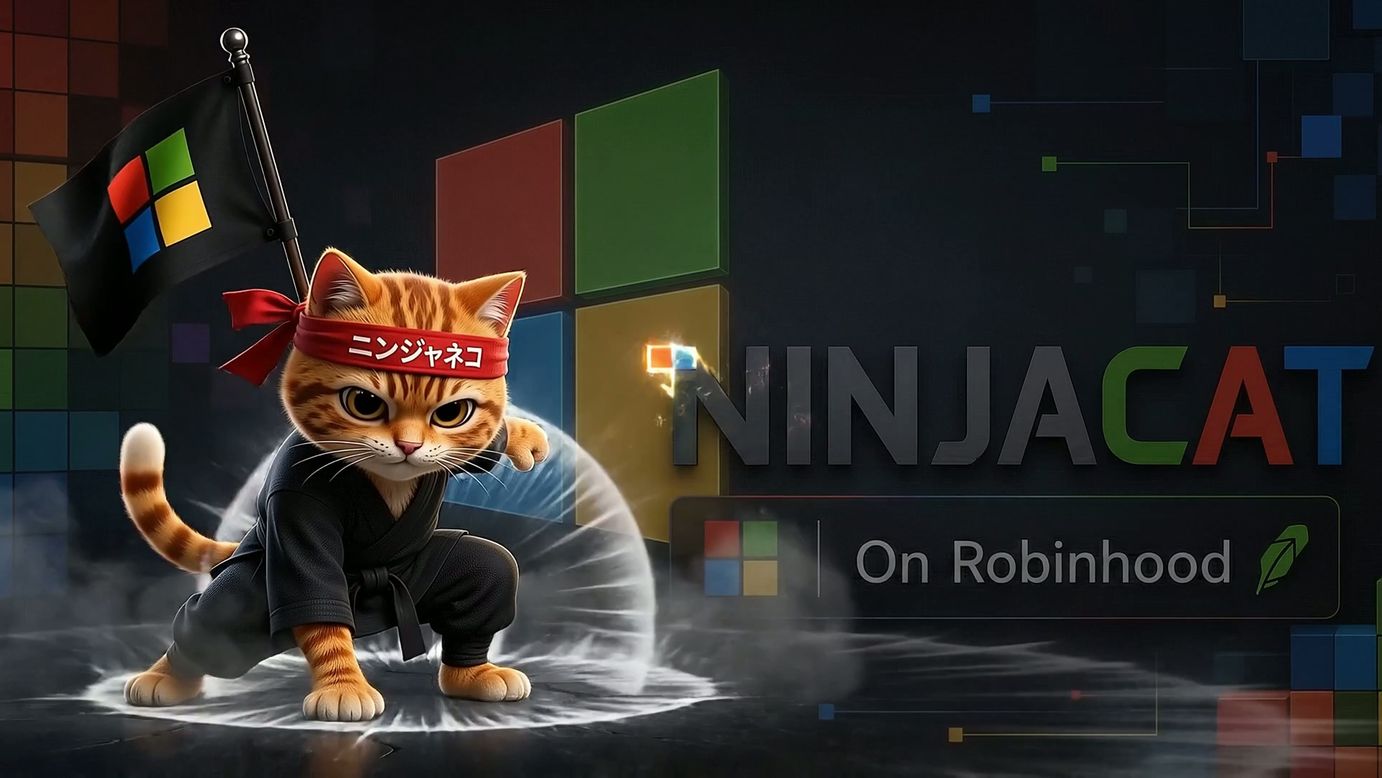 NINJACAT in a cinematic scene referencing Robinhood Chain