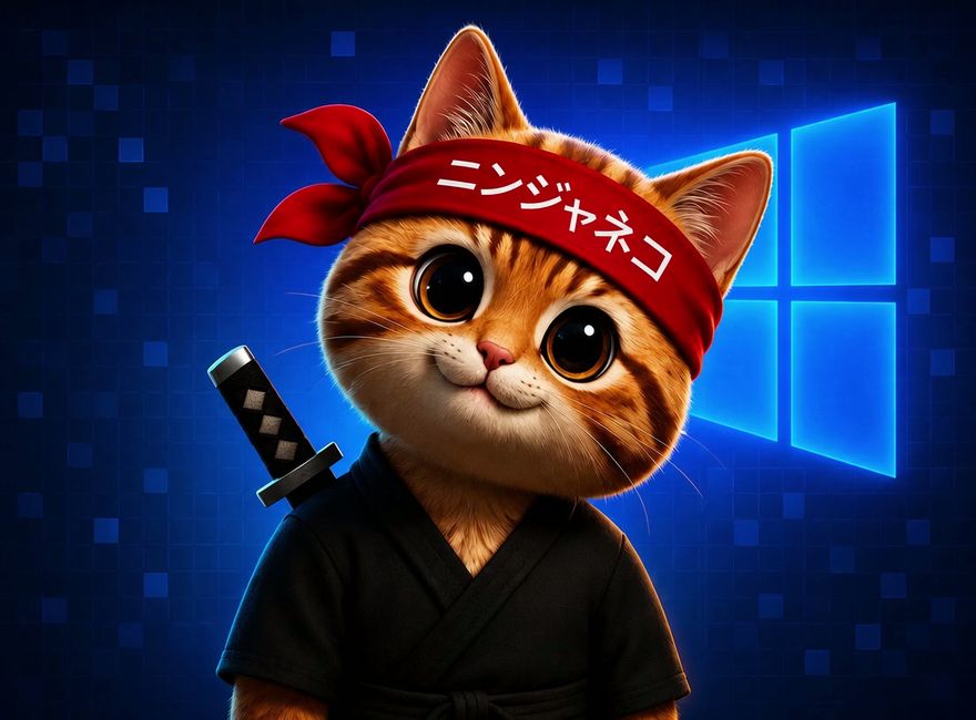 NINJACAT portrait on a blue background