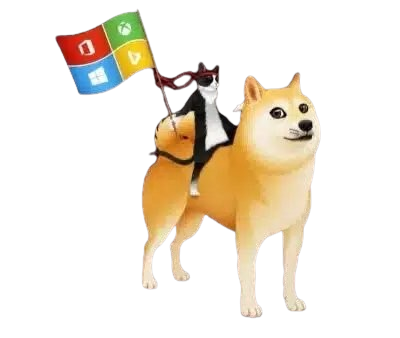 Ninja Cat Riding Doge with Windows Quadrant Flag